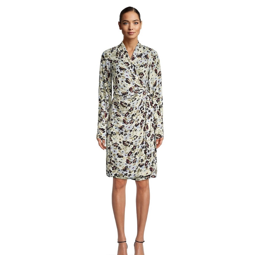 GANNI Tied Floral Midi Faux-Wrap Dress
